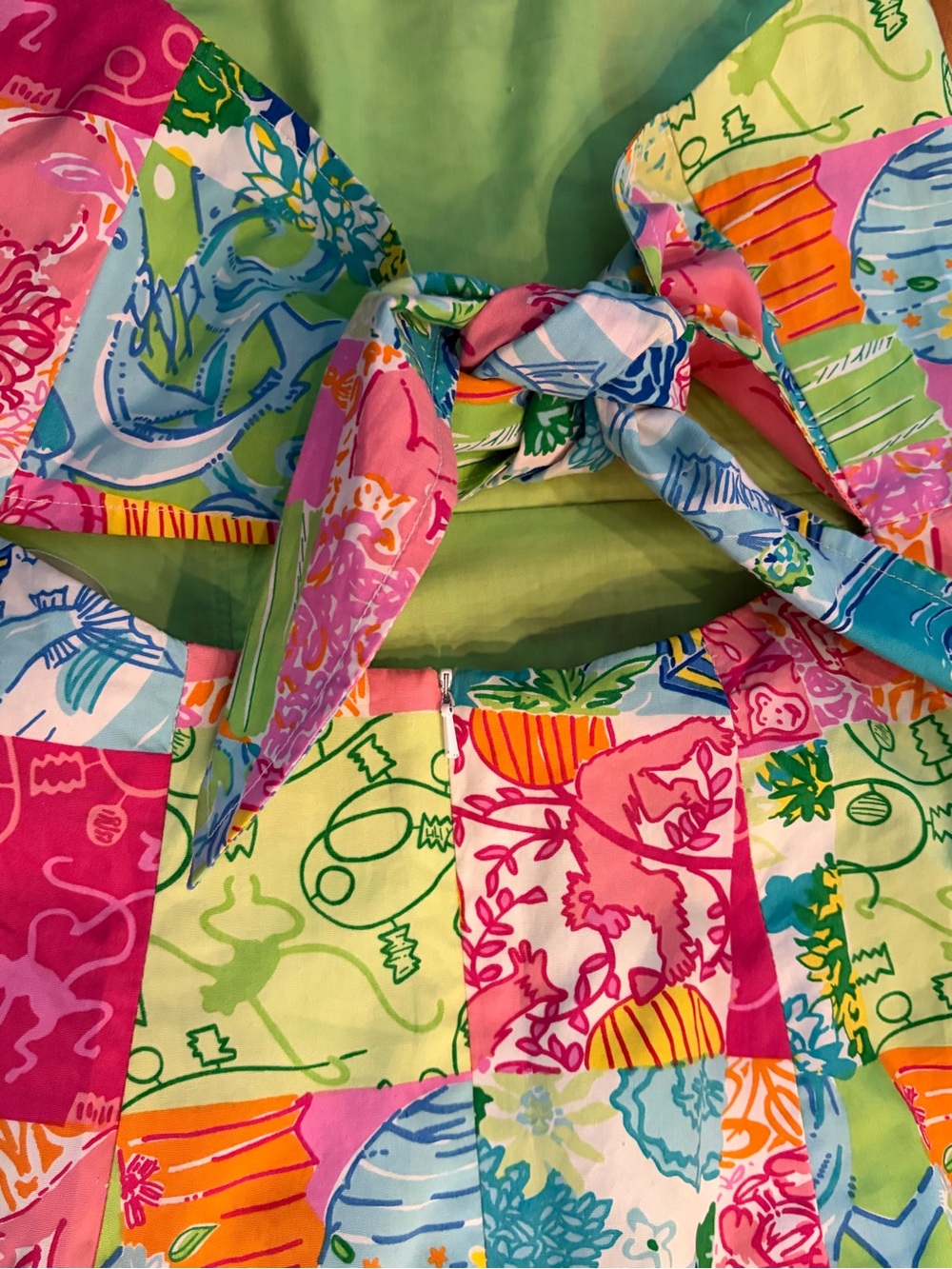 Vintage Lilly Pulitzer Strapless Maxi Dress Patchwork Print Tie Back Size 12 - Picture 4 of 7